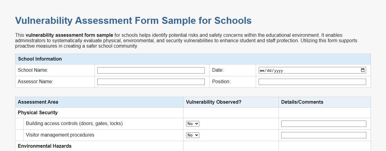 vulnerability assessment form sample for schools image preview