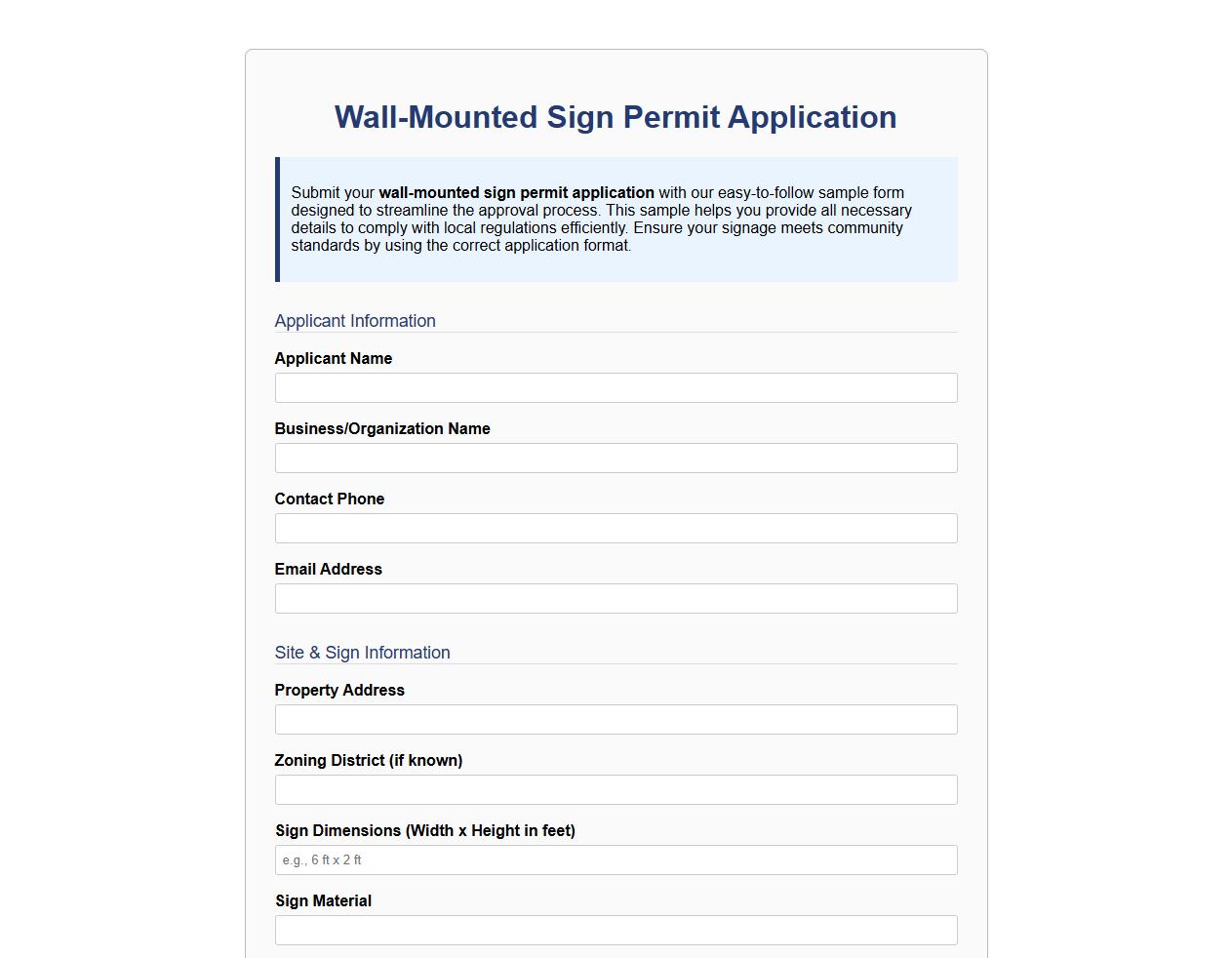 wall-mounted sign permit application sample image preview