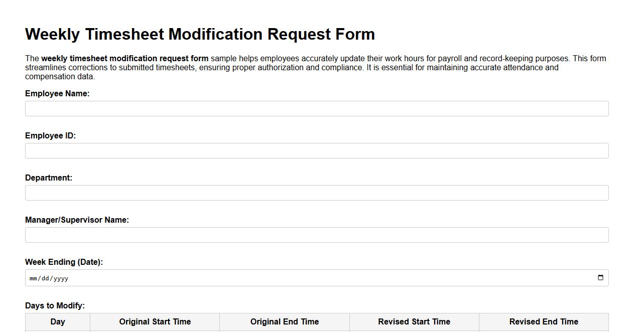 weekly timesheet modification request form sample image preview