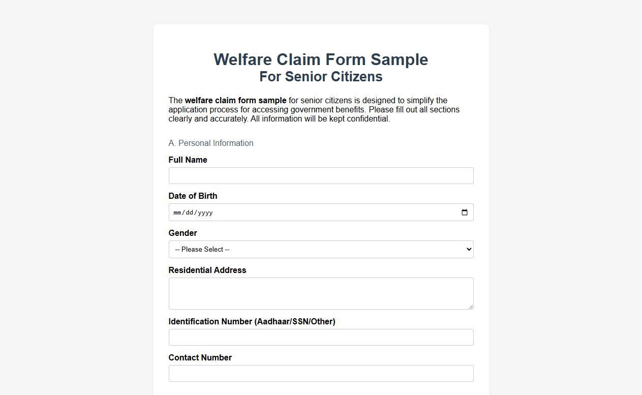 welfare claim form sample for senior citizens image preview