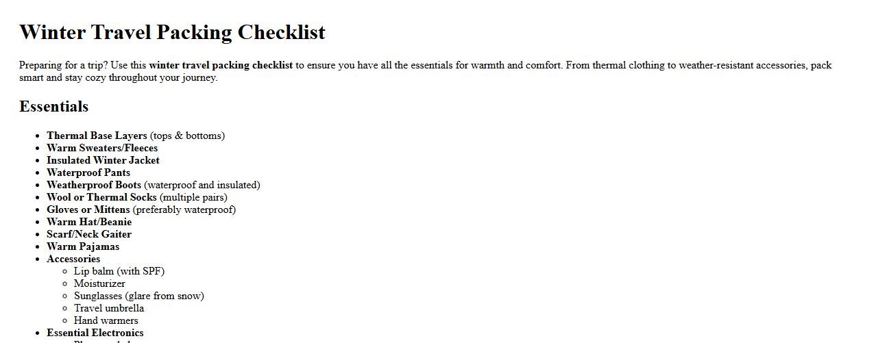 winter travel packing checklist with essentials image preview