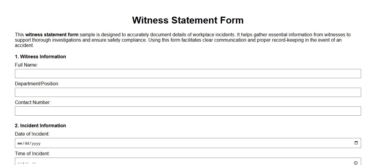 Witness statement form sample for workplace incident image preview