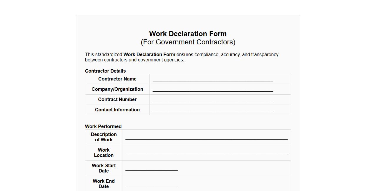 Work declaration form sample for government contractors image preview