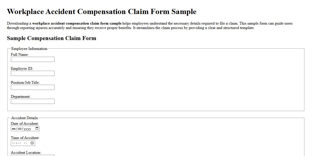 Workplace accident compensation claim form sample image preview