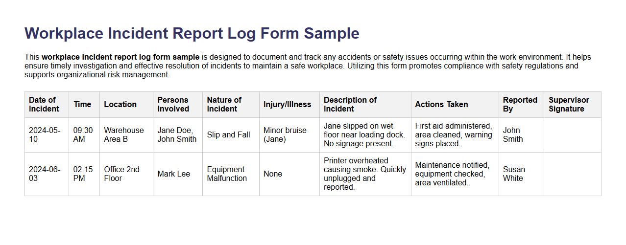 workplace incident report log form sample image preview