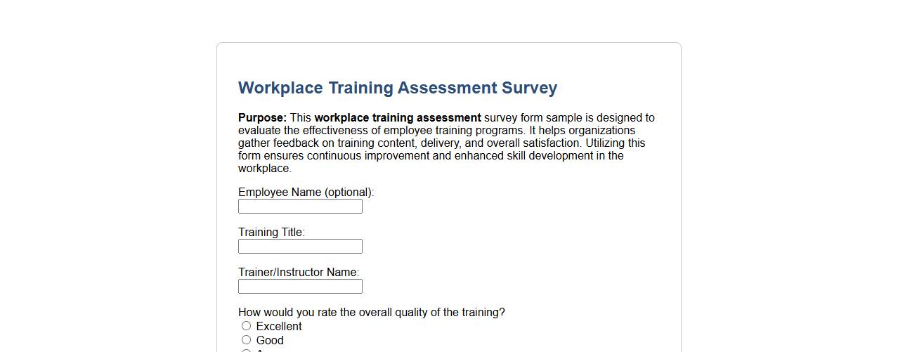 workplace training assessment survey form sample image preview