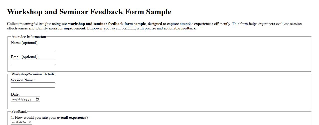 workshop and seminar feedback form sample for attendees image preview