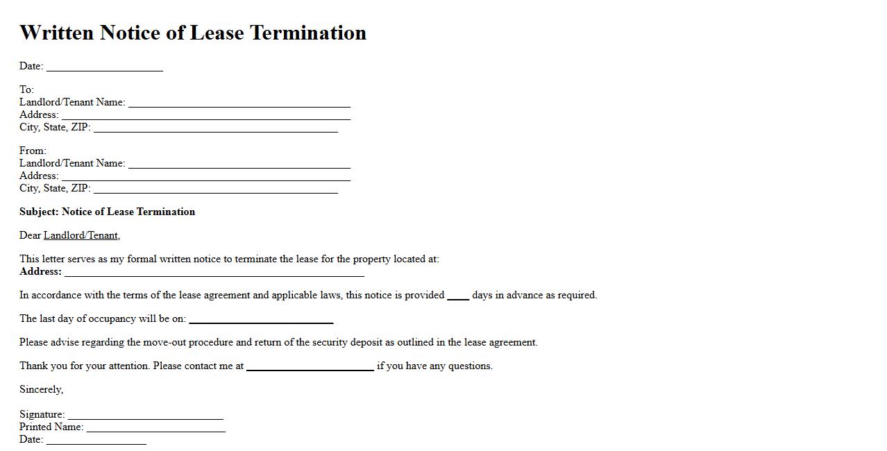 written notice form sample for lease termination image preview