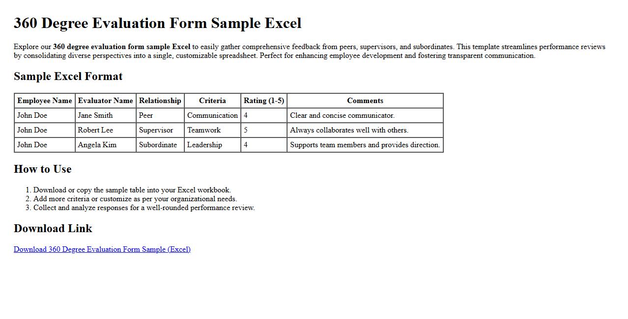360 degree evaluation form sample excel image preview