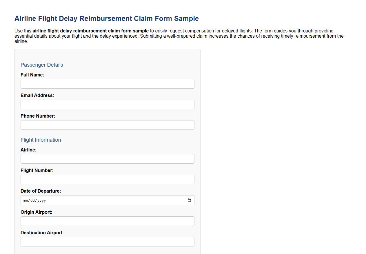 airline flight delay reimbursement claim form sample image preview