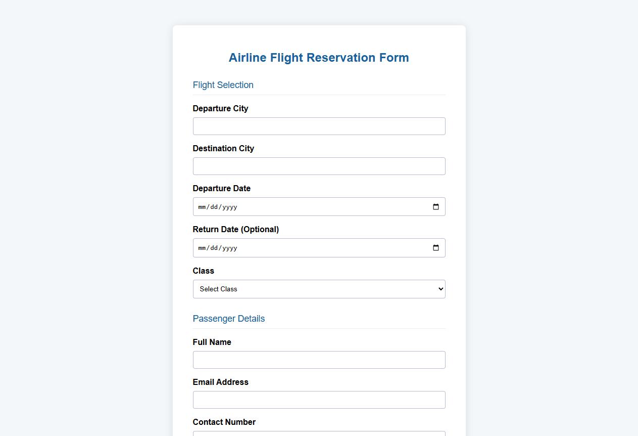 Airline flight reservation form sample with payment section image preview
