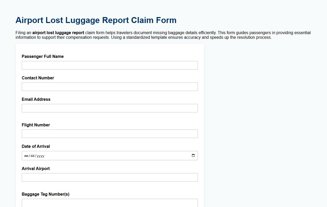 Airport lost luggage report claim form sample image preview