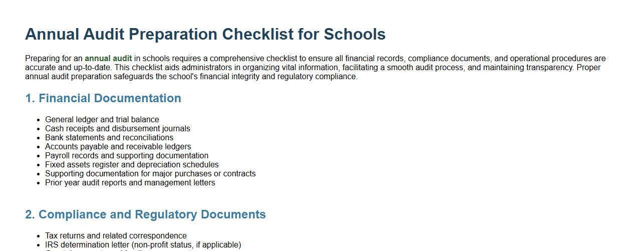 annual audit preparation checklist for schools image preview