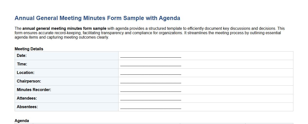 annual general meeting minutes form sample with agenda image preview