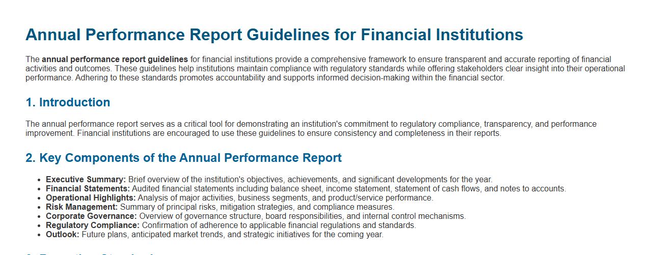 annual performance report guidelines for financial institutions image preview