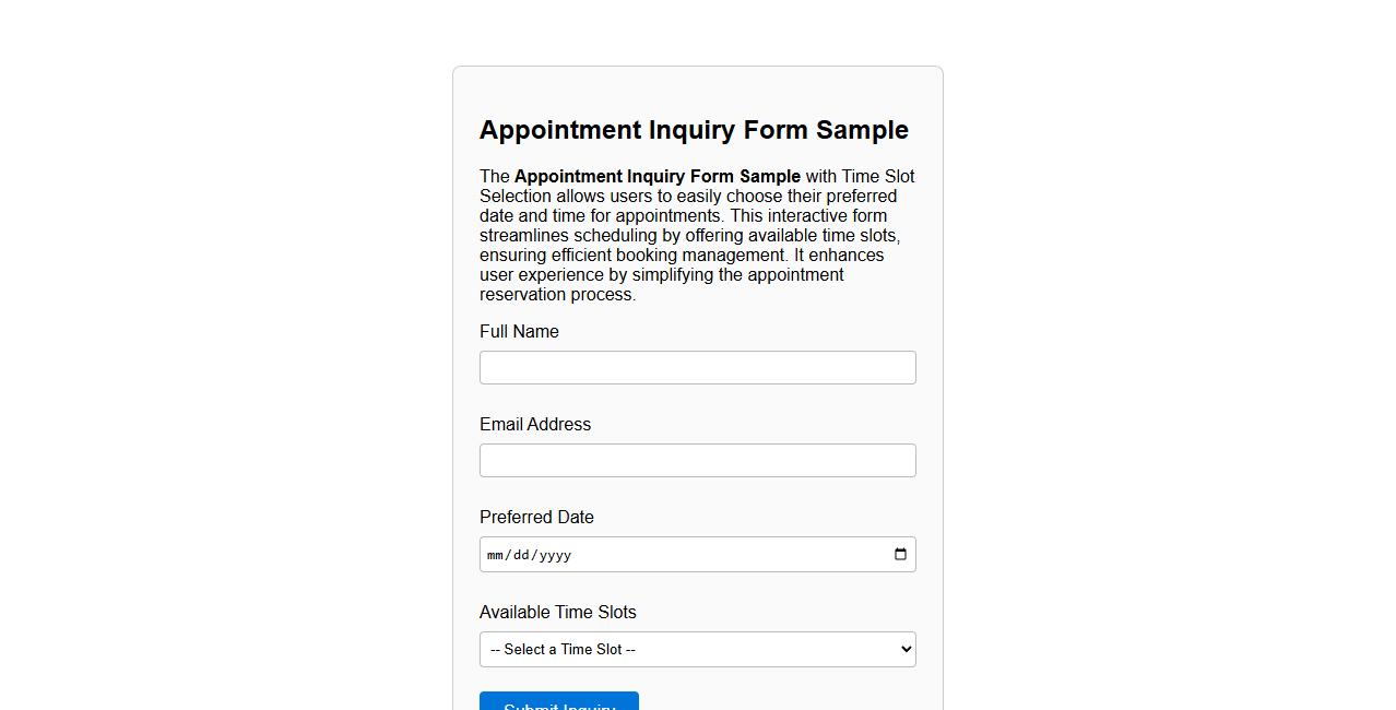 Appointment Inquiry Form Sample with Time Slot Selection image preview
