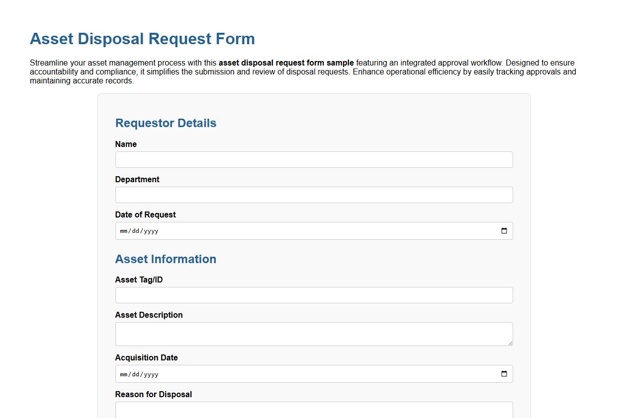 asset disposal request form sample with approval workflow image preview