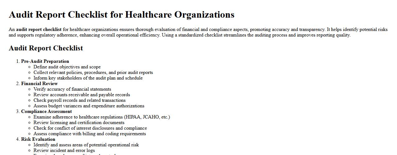 Audit report checklist for healthcare organizations image preview