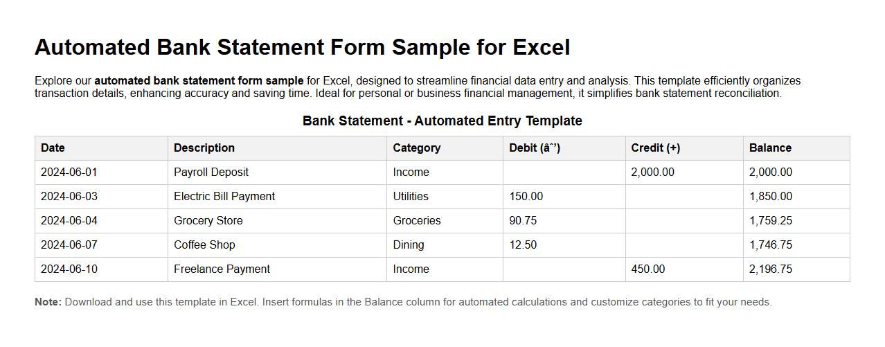 automated bank statement form sample for excel image preview