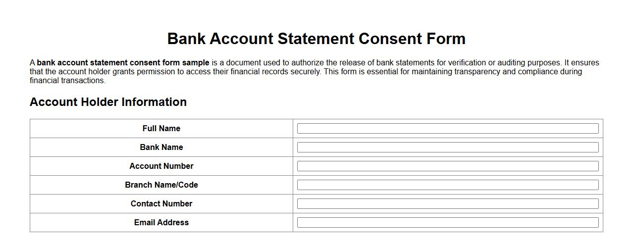 bank account statement consent form sample image preview