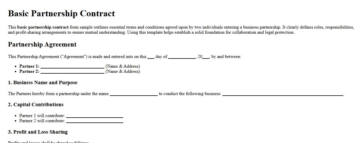 Basic partnership contract form sample between two individuals image preview