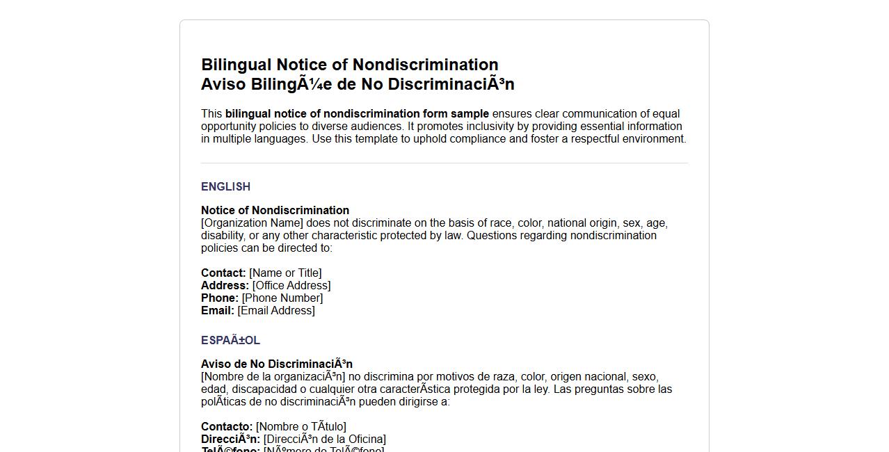 Bilingual notice of nondiscrimination form sample image preview