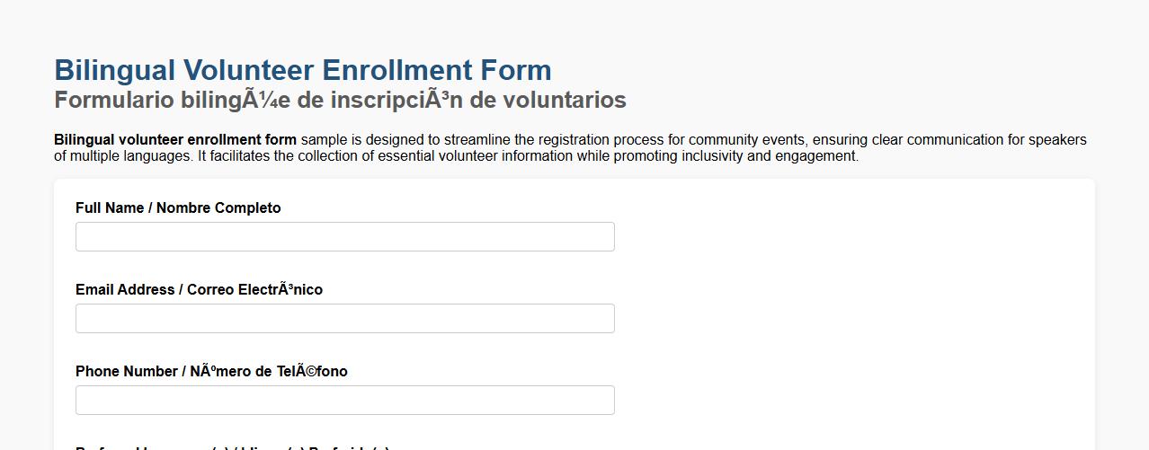 Bilingual volunteer enrollment form sample for community events image preview