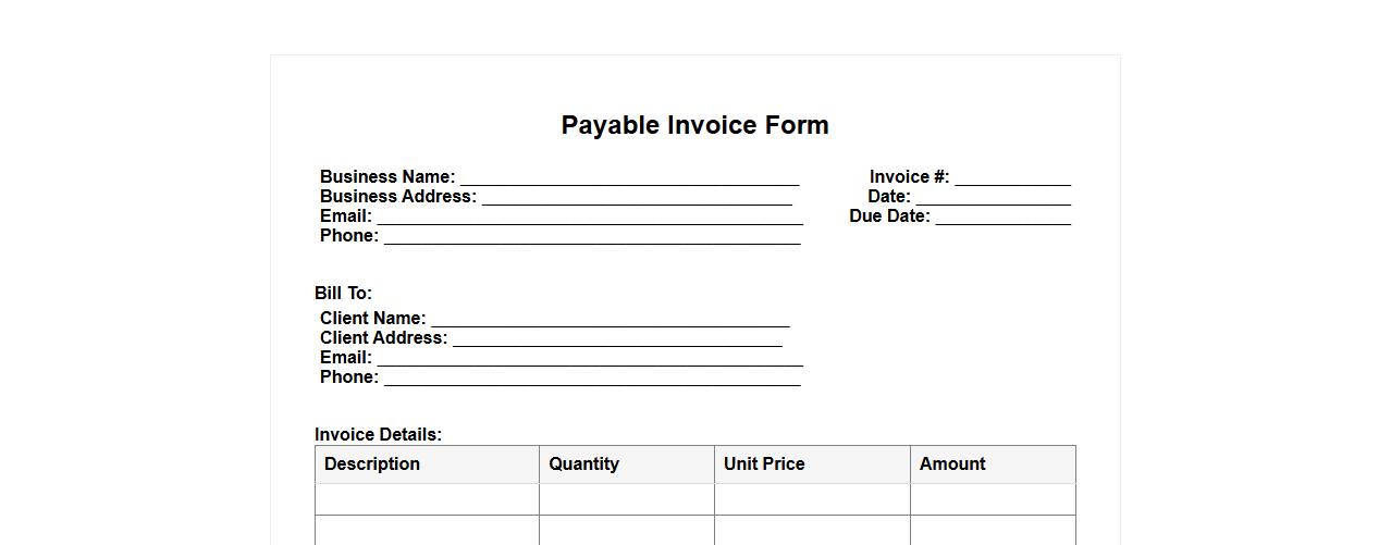 blank payable invoice form sample for businesses image preview