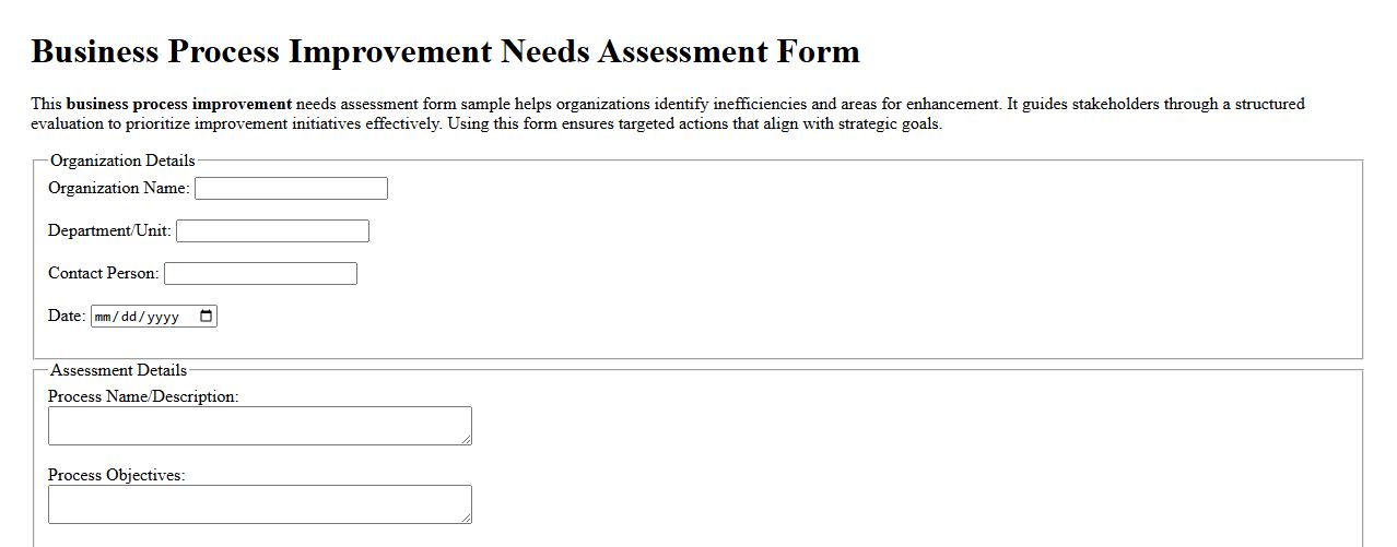 Business process improvement needs assessment form sample image preview