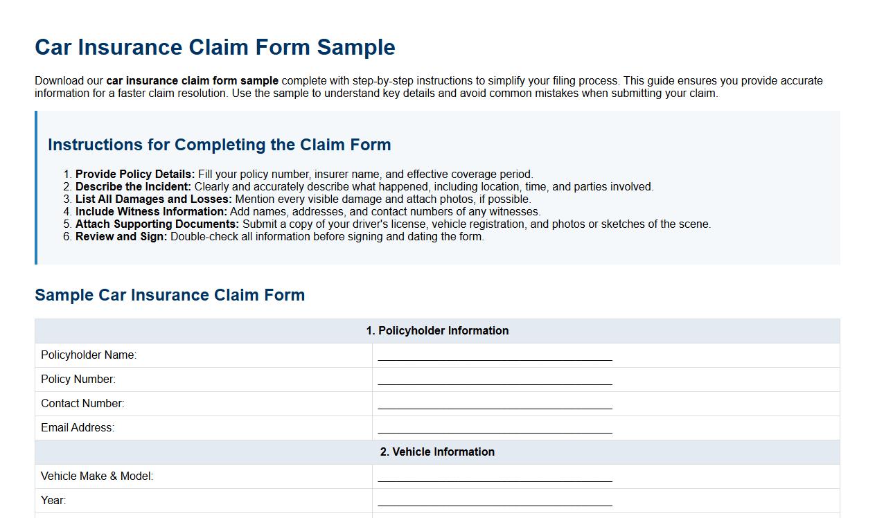 car insurance claim form sample with instructions image preview