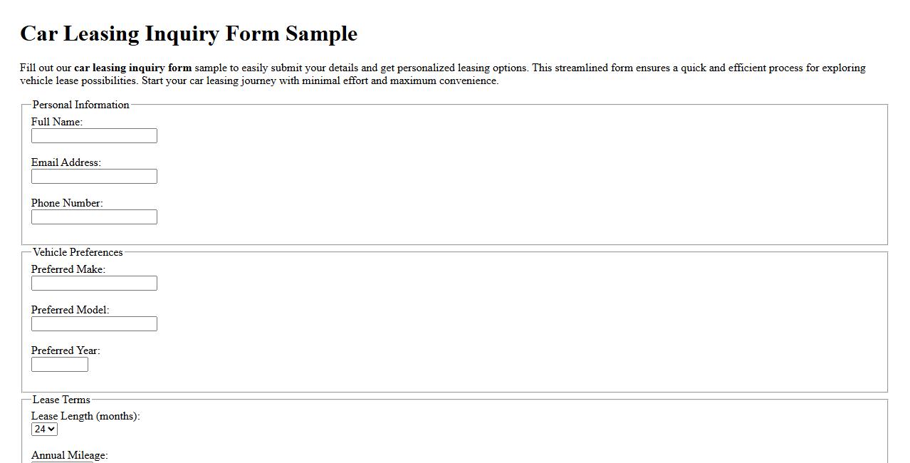 car leasing inquiry form sample image preview