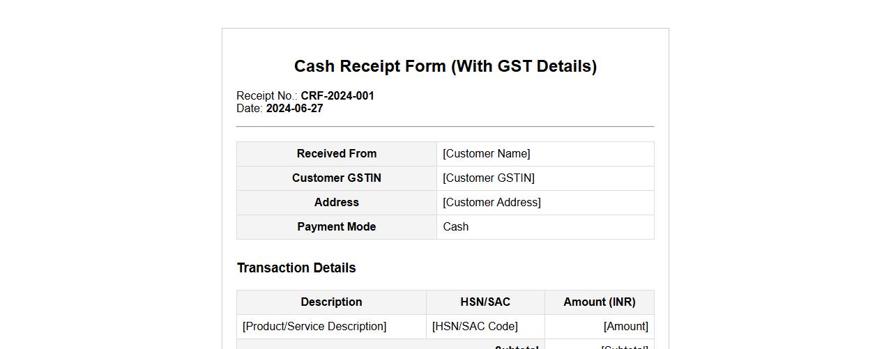 cash receipt form sample with gst details image preview