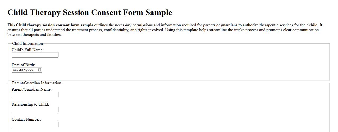 Child therapy session consent form sample image preview