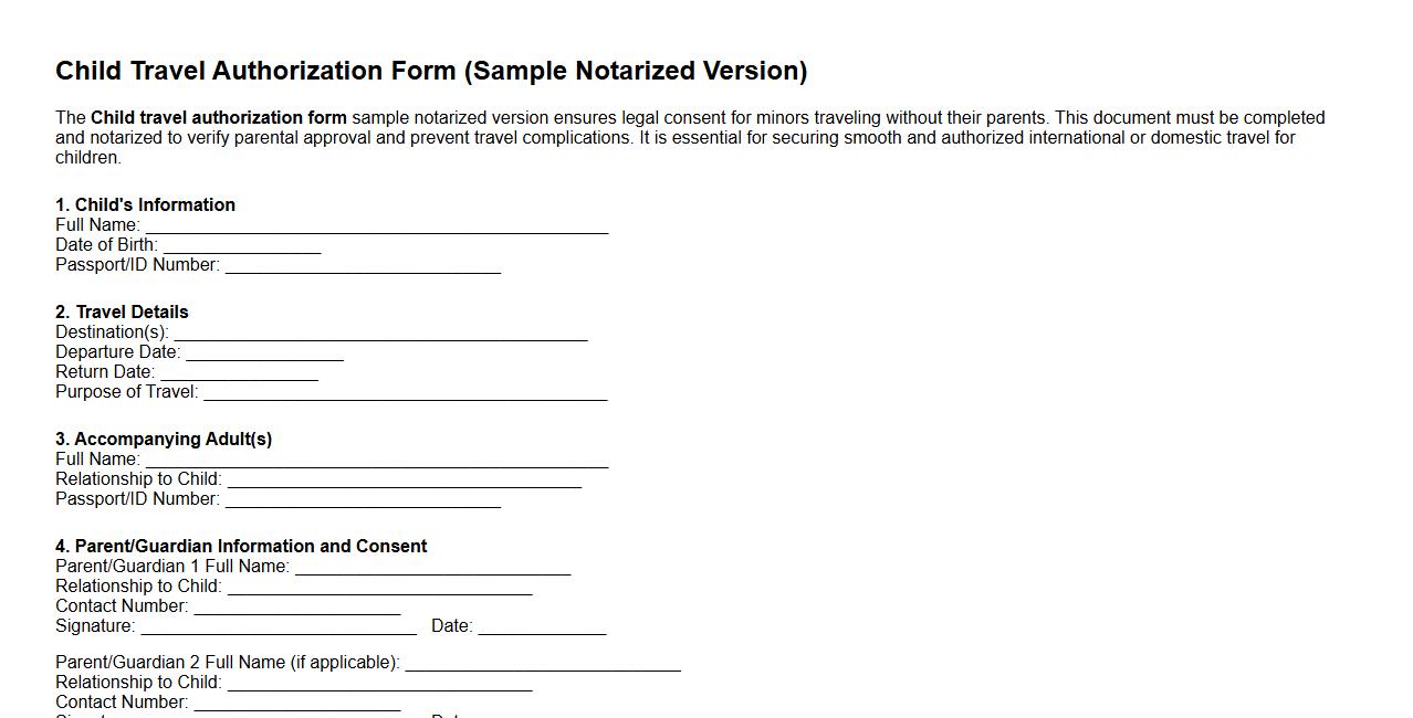 Child travel authorization form sample notarized version image preview