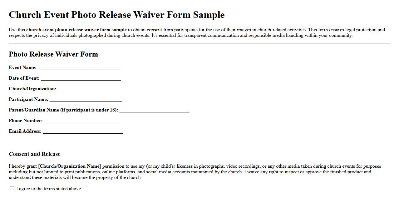 church event photo release waiver form sample image preview