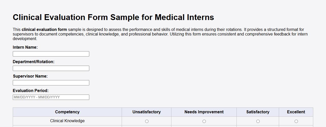 Clinical evaluation form sample for medical interns image preview