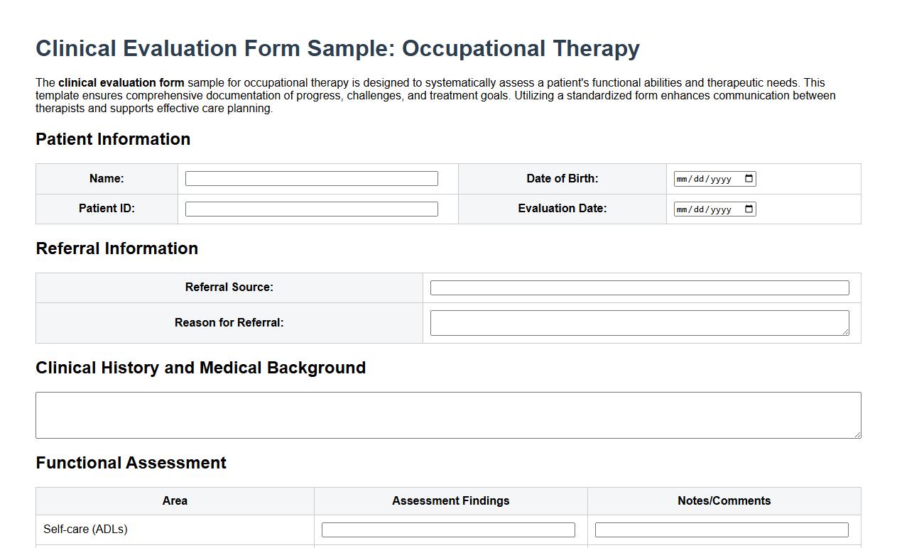 Clinical evaluation form sample for occupational therapy image preview