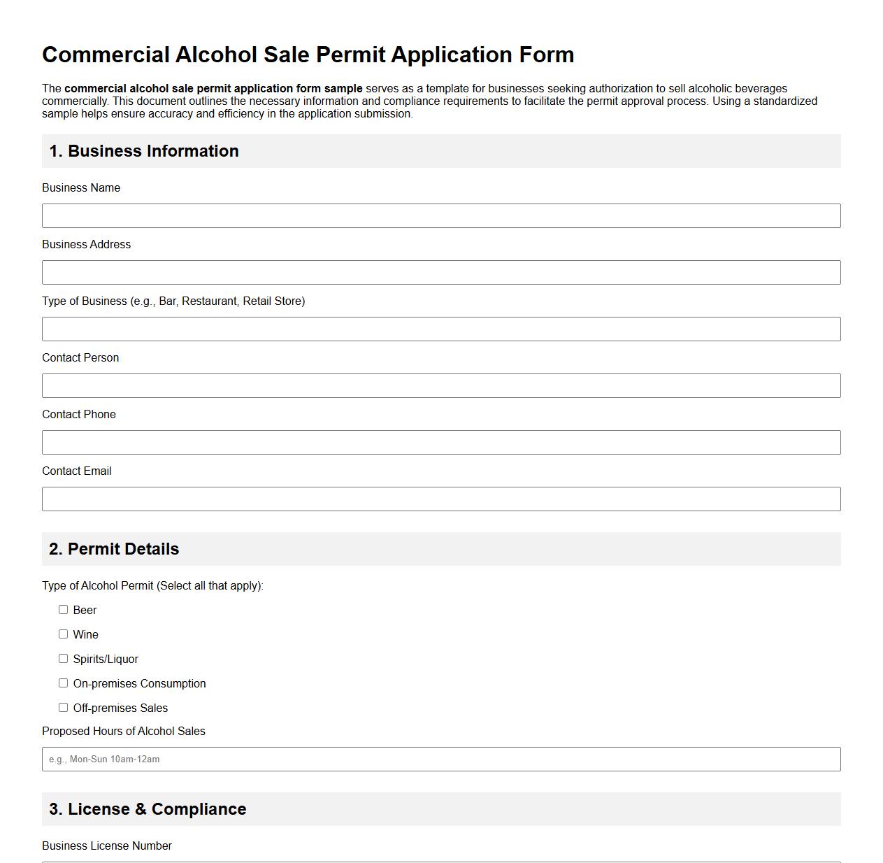 commercial alcohol sale permit application form sample image preview