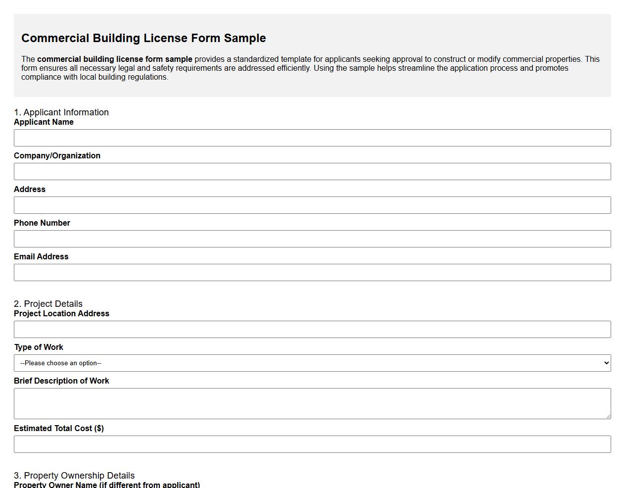 commercial building license form sample image preview