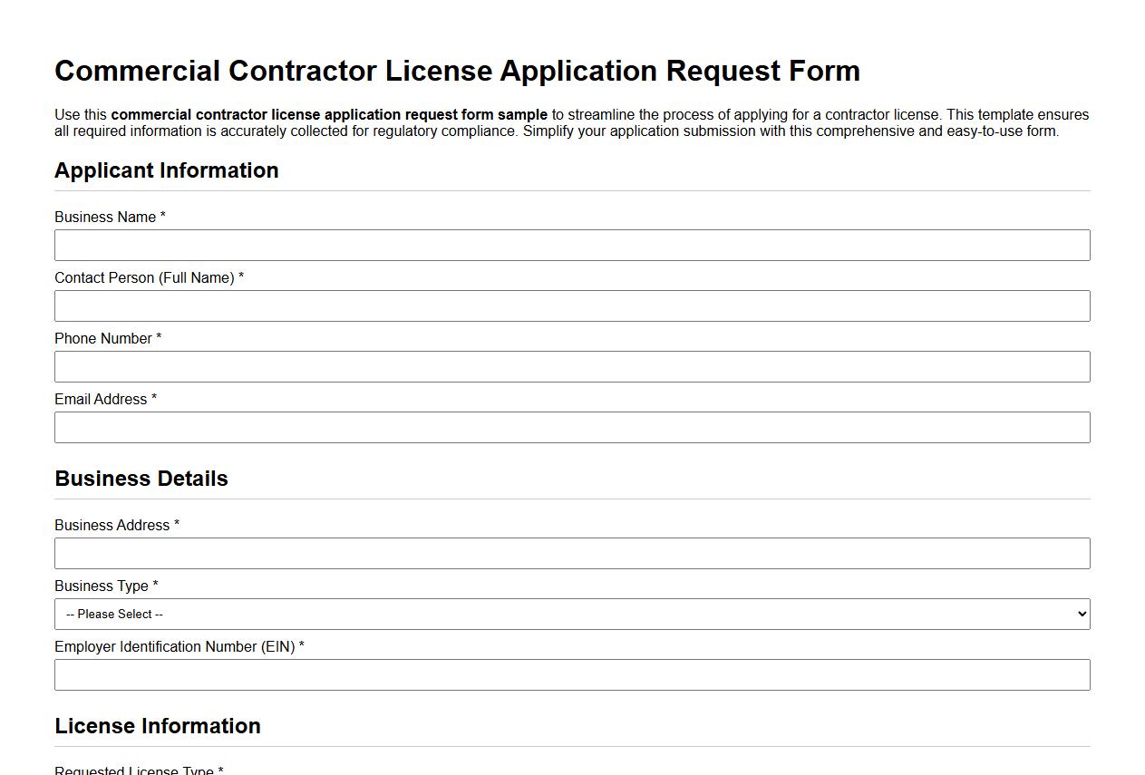 Commercial contractor license application request form sample image preview