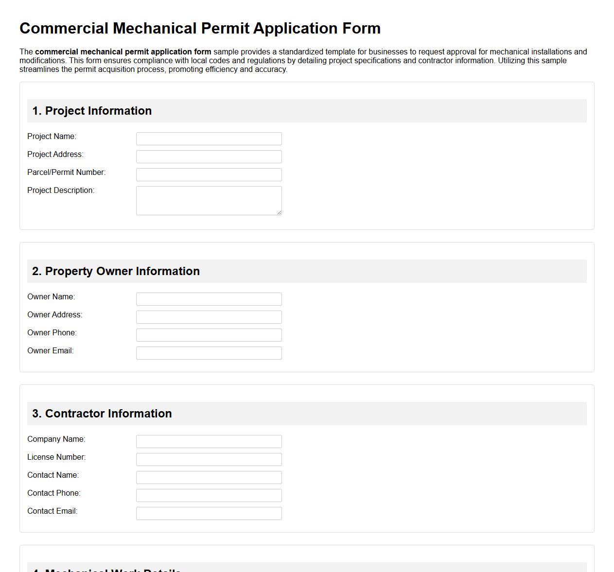 commercial mechanical permit application form sample image preview