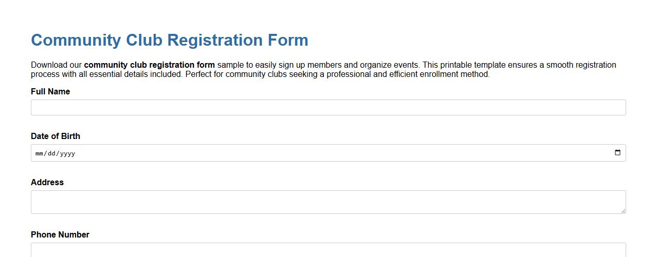 Community club registration form sample printable image preview
