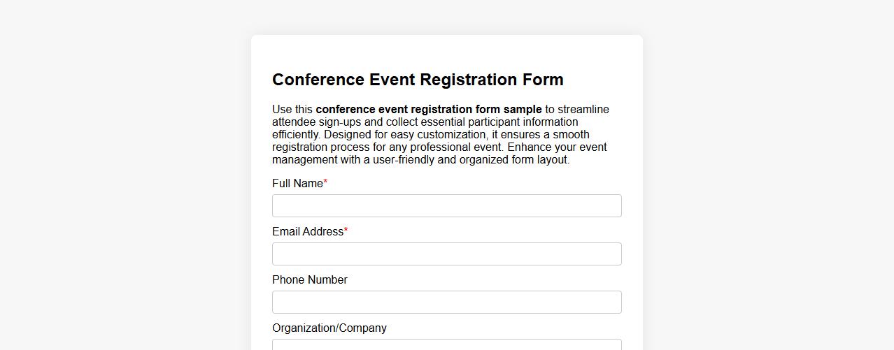 conference event registration form sample image preview