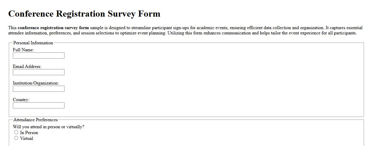 Conference registration survey form sample for academic events image preview