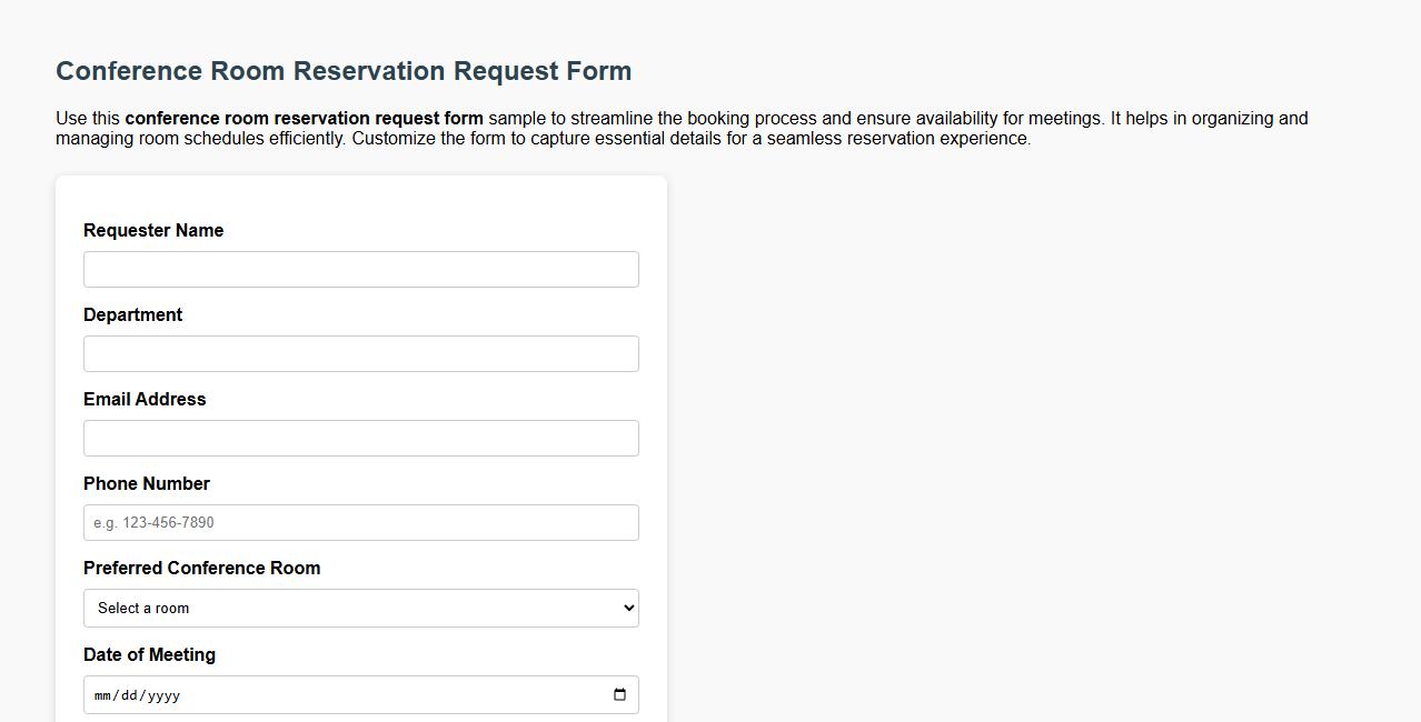 conference room reservation request form sample image preview