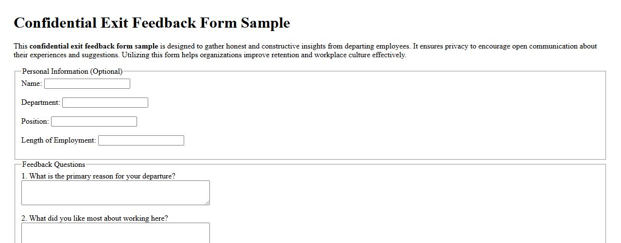 confidential exit feedback form sample image preview