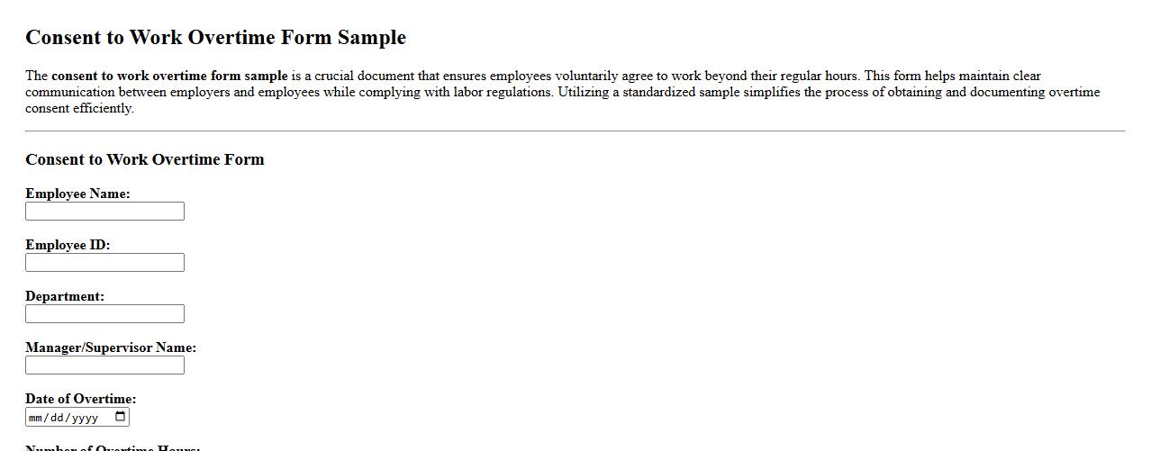 Consent to work overtime form sample image preview