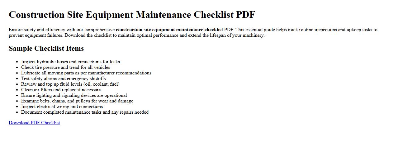 Construction site equipment maintenance checklist pdf image preview