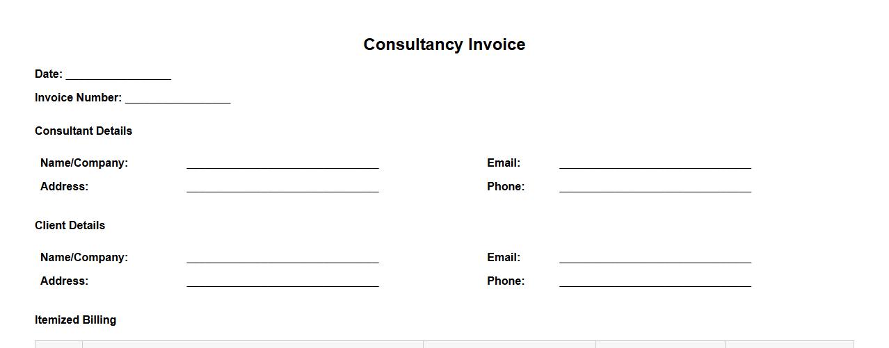 consultancy invoice form sample with itemized billing image preview