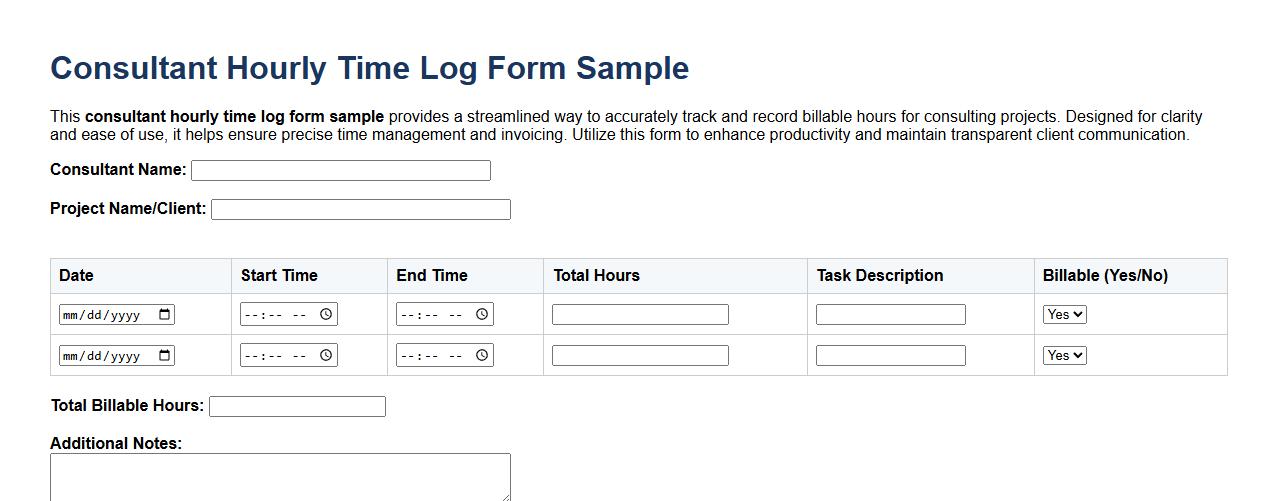 consultant hourly time log form sample image preview